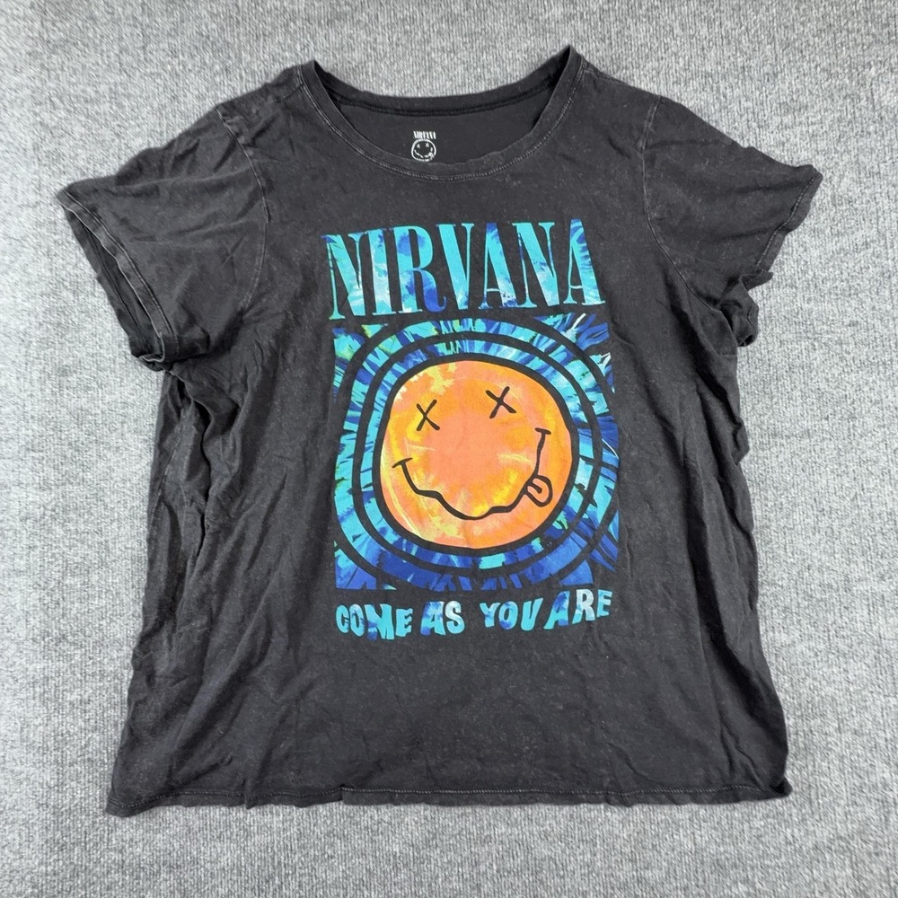 Nirvana Shirt Mens Large Black Come As You Are Smiley Graphic Tee Band Music